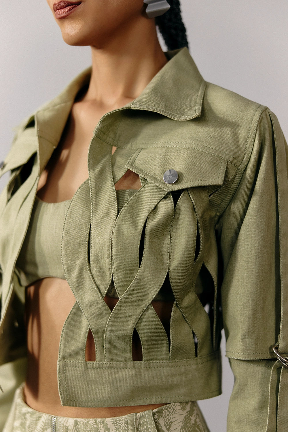 Sage Green Denim Loop Jacket