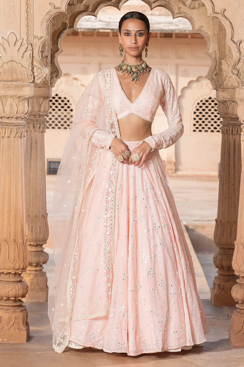 Blush Pink SK-BK Lehenga with Embroidered Dupatta