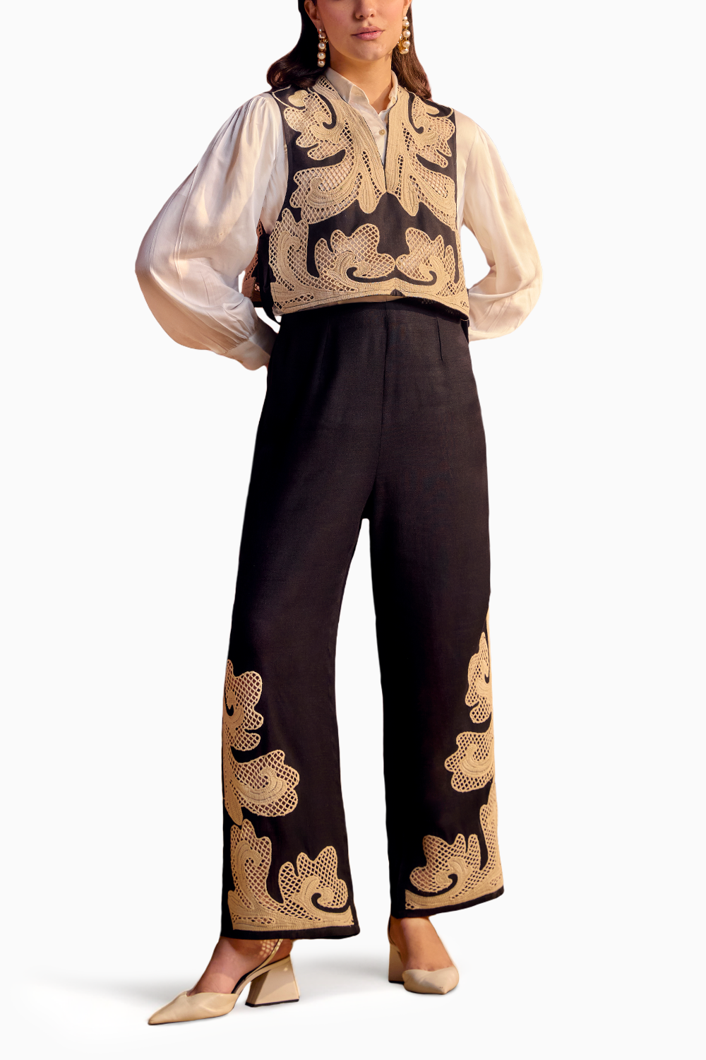 Monochrome Cutwork Embroidered Coord Set