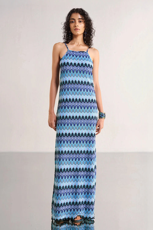 Strappy Textured Crochet Knit Gown