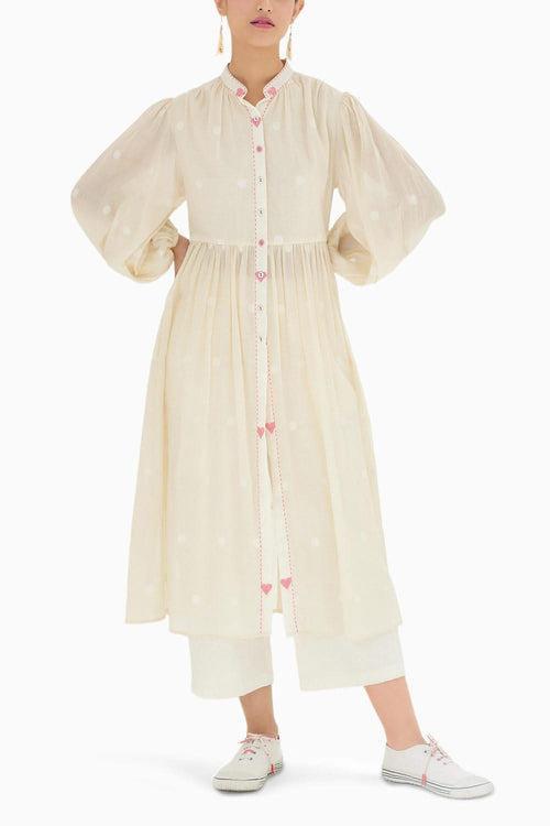Cream Hand woven Polka Jamdani Overgarment