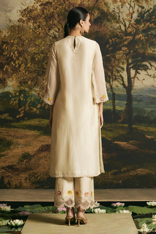 Ivory Beadwork Panelled Kurta With Pants