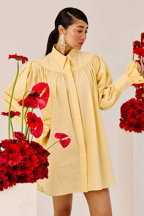 Yellow Oversized Cotton Shirt Dress