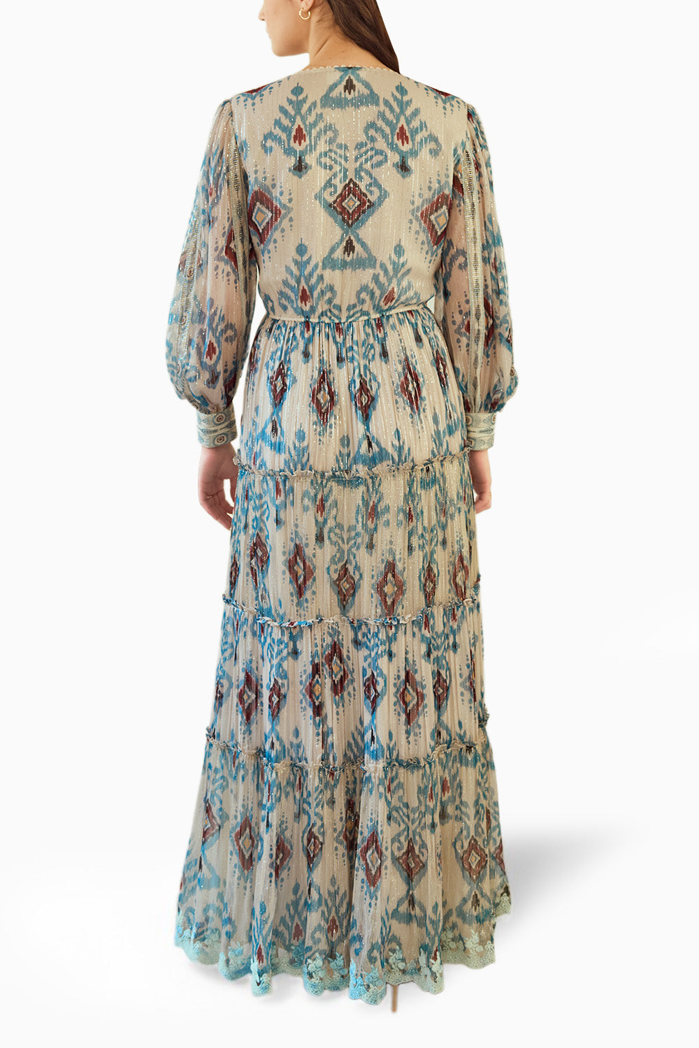 Overlap Neck Ikat Printed Long Dress