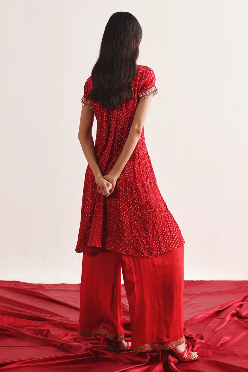 Red Silk Ankle Length Palazzo Pants