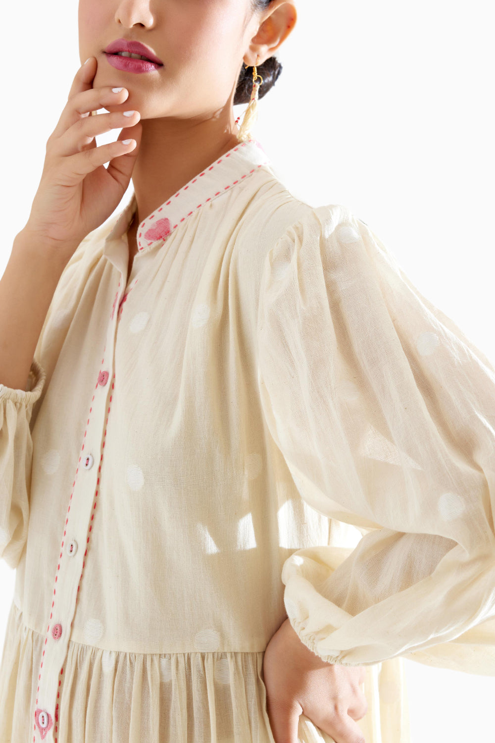 Cream Hand woven Polka Jamdani Overgarment