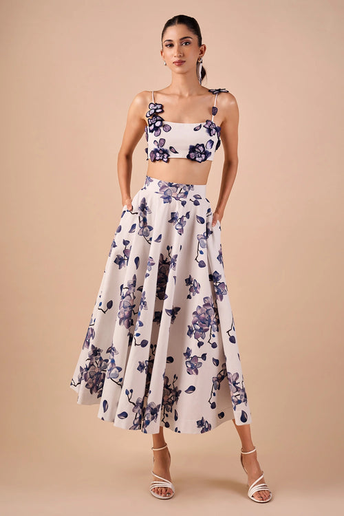 Blue-White Orchid Bandeau and Skirt
