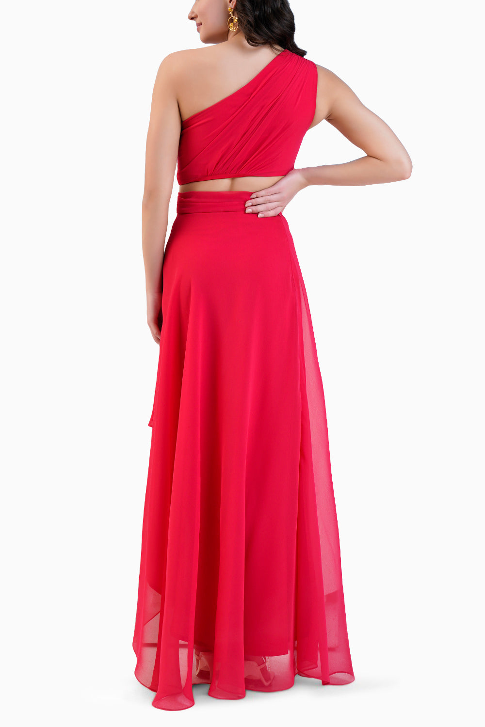 Red One Shoulder High Low Dress With Waist Cutout