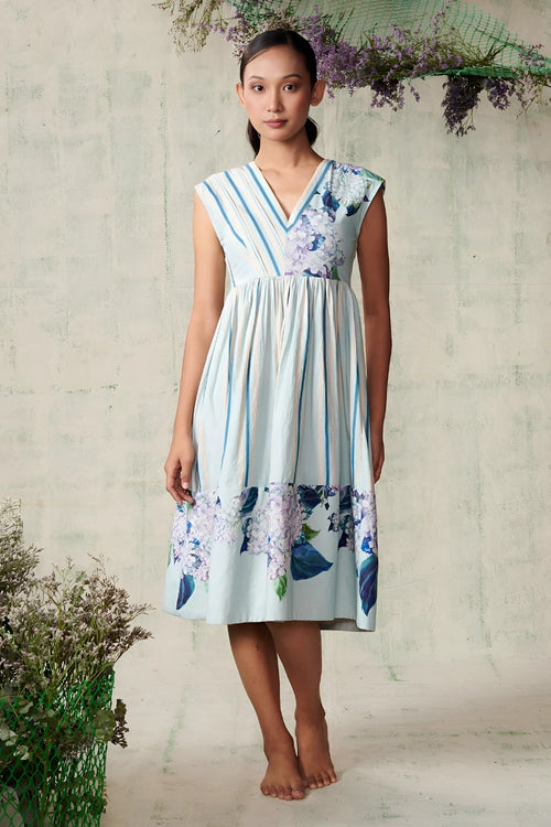 Sky Blue Striped Hydrangea Dress