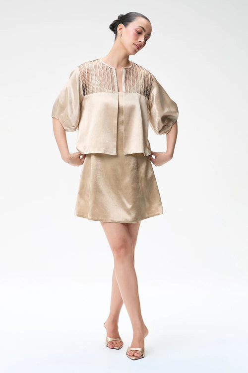 Champagne Mini Dress with Bubble Sleeve Crop Jacket