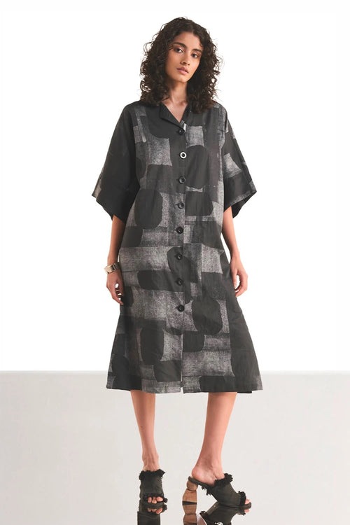Abstract Geometric Print Shirt Dress