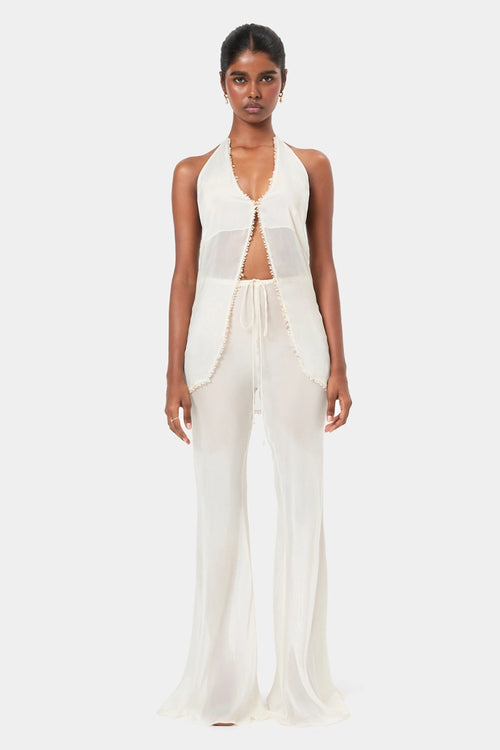 Pearl Shell Trim Flared Trousers