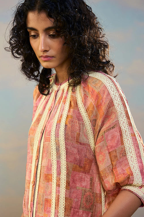 Printed Linen-Lace Dress