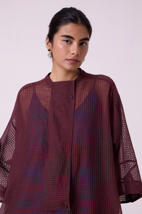 Fosco Blue Checkered Handwoven Tunic