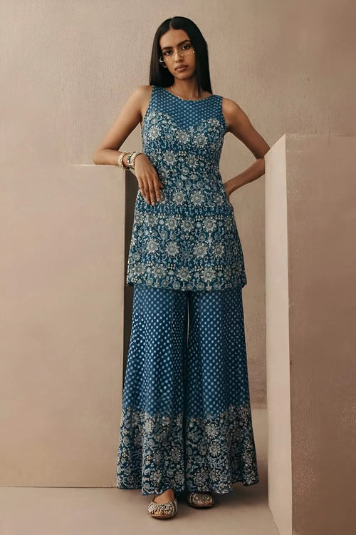 Teal Applique Bootcut Pants
