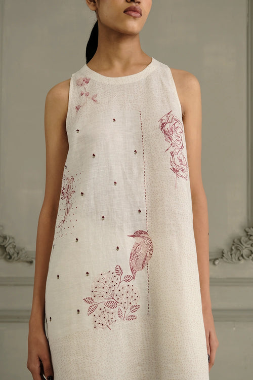 Ivory Block Print Linen Tunic And Flared Pants Set