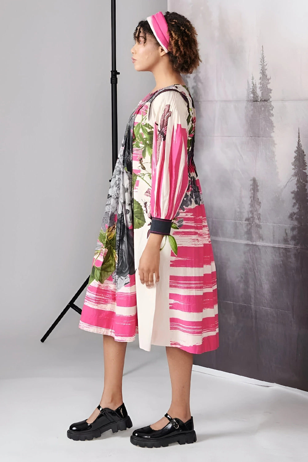 Pink Scratch Print Full Sleeve Dress
