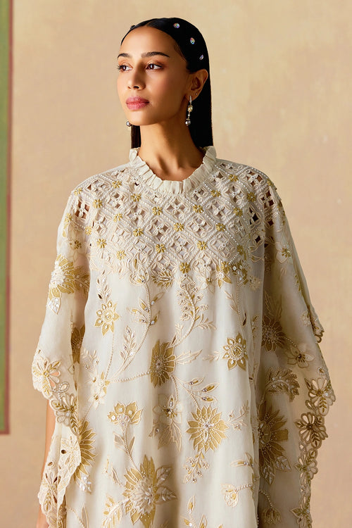 Ivory and Gold Long Kaftan