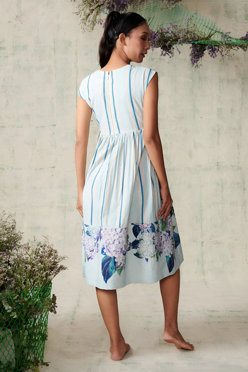 Sky Blue Striped Hydrangea Dress
