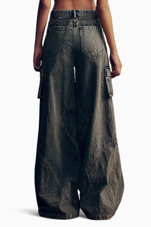 Washed Denim Embellished Flared Pants
