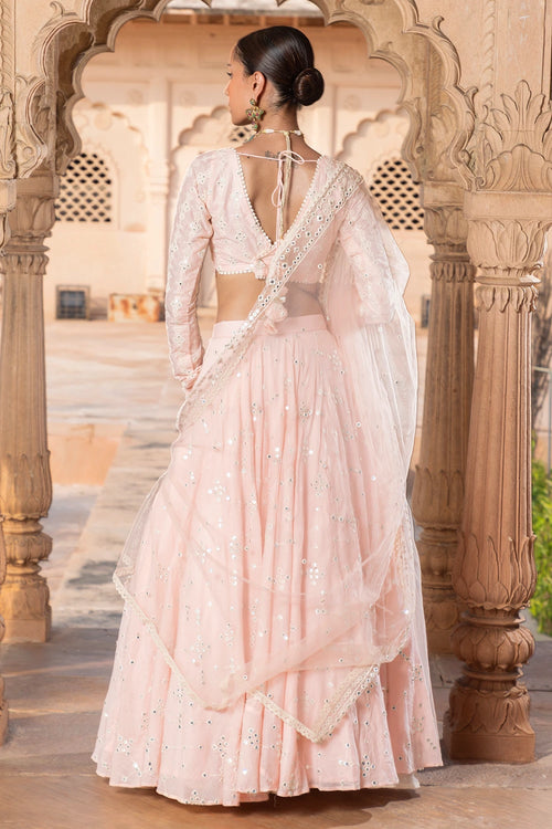 Blush Pink SK-BK Lehenga with Embroidered Dupatta