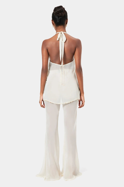 Pearl Shell Trim Flared Trousers