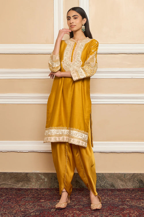 Myreen Glaze Mustard Straight Kurta with Dhoti