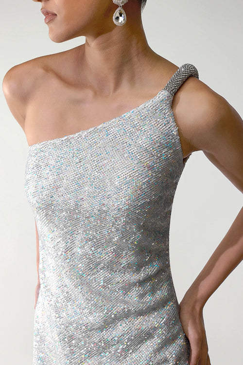 Iridescent One-Shoulder Gown