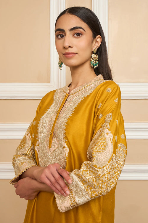 Myreen Glaze Mustard Straight Kurta with Dhoti