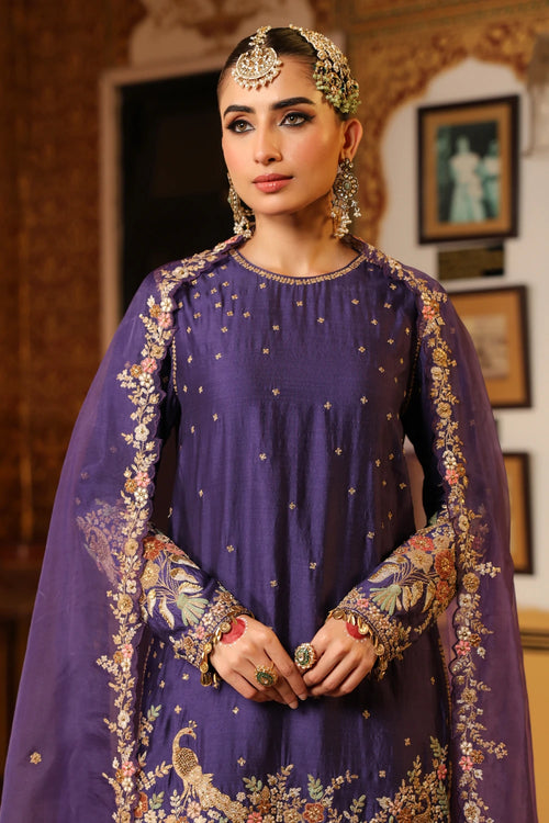 Ahista Purple Mayur Applique Short Kurta With Heavy Dupatta
