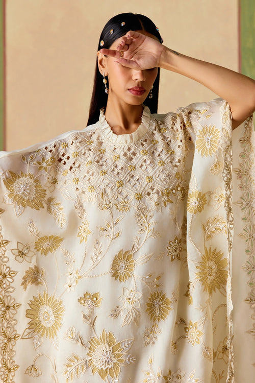 Ivory and Gold Long Kaftan
