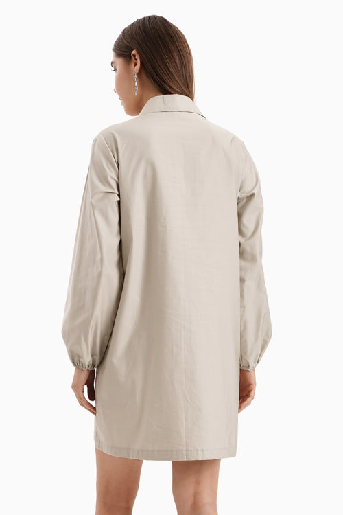 Taupe Cotton 3 Panel Denim Shirt Dress