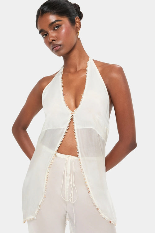 Pearl Shell Trim Halter Top