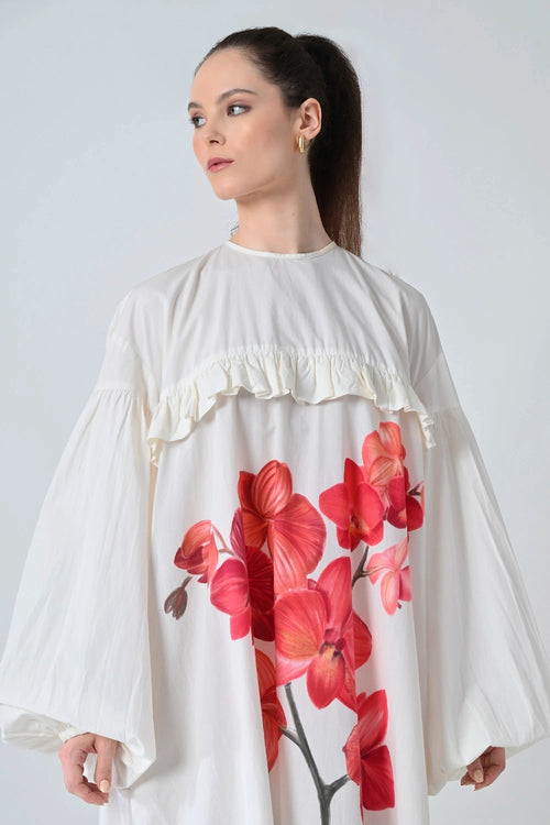 Ivory Orchid Printed Statement Shirt Dress