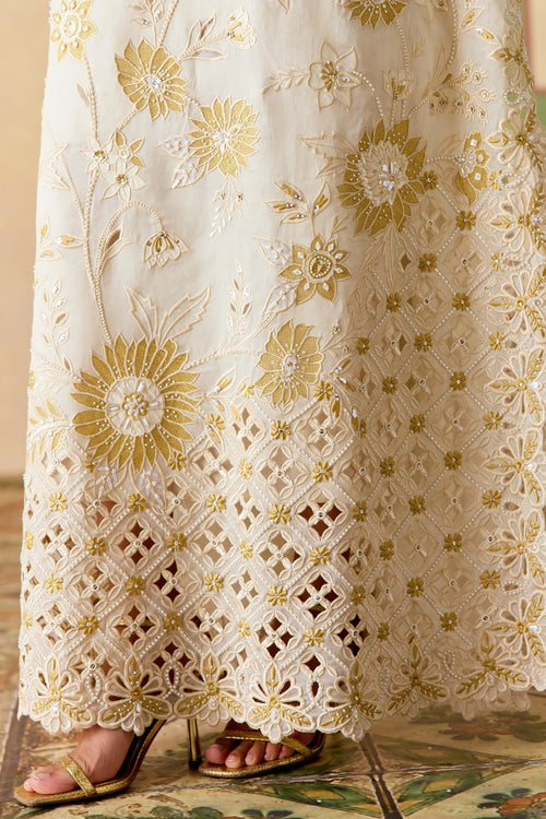Ivory and Gold Long Kaftan