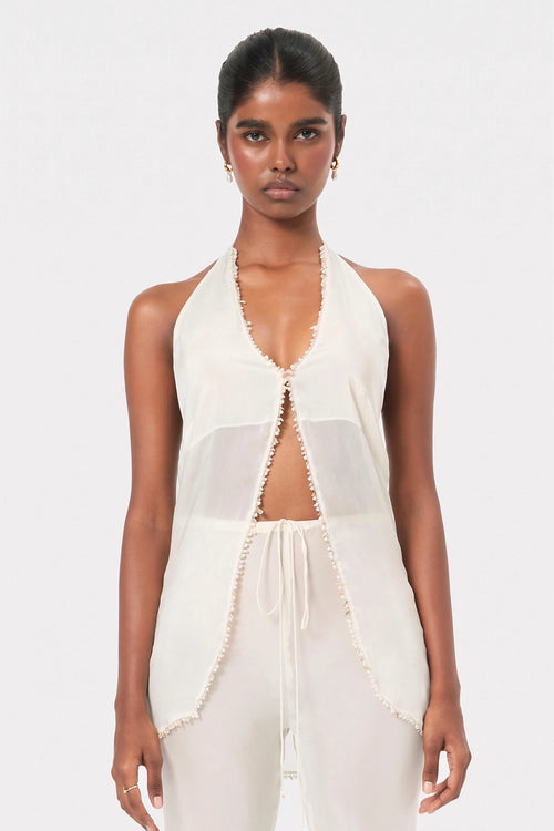 Pearl Shell Trim Halter Top