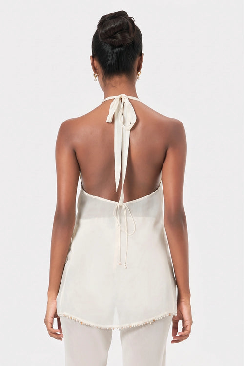 Pearl Shell Trim Halter Top