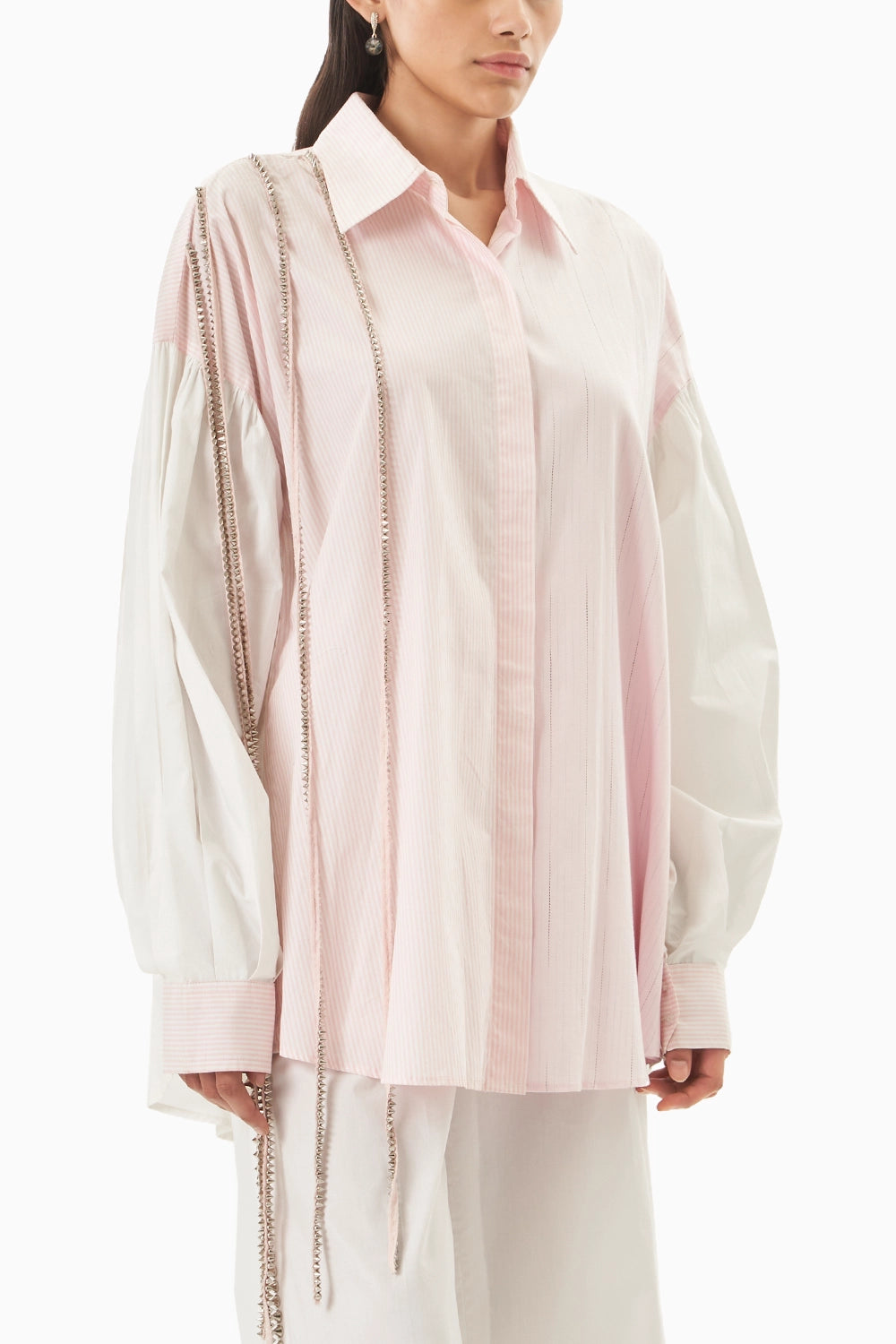 Pink Cotton Panel Tassel  Shirt