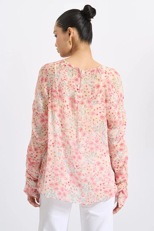 Blush Ruched-Sleeve Organza Top