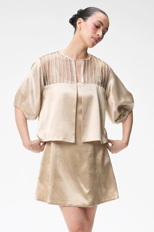 Champagne Mini Dress with Bubble Sleeve Crop Jacket