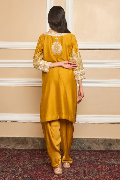 Myreen Glaze Mustard Straight Kurta with Dhoti