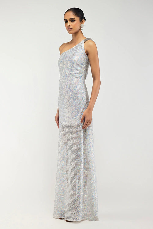 Iridescent One-Shoulder Gown