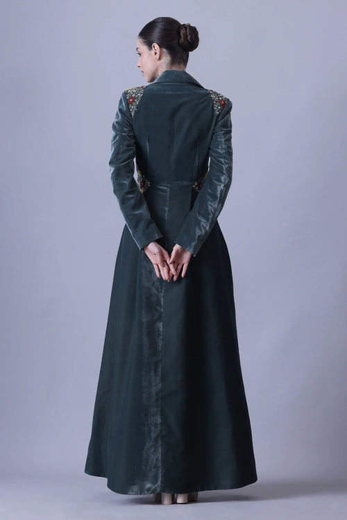 Deep Green Dress Crafted With Delicate Embroidered Accents