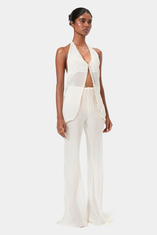 Pearl Shell Trim Flared Trousers