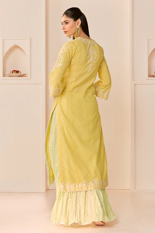 Ruhani Lemon Yellow Long Kurta with Skirt and Dupatta