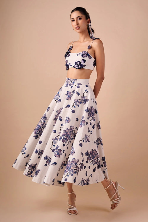 Blue-White Orchid Bandeau and Skirt