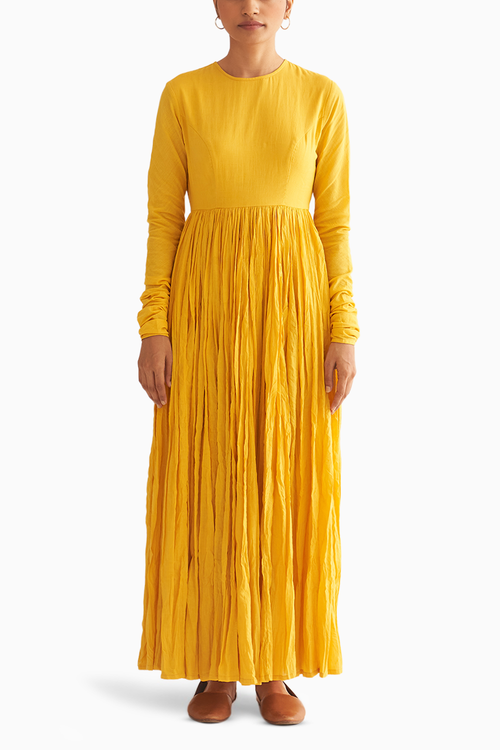 Bright Yellow Ghoomar Anarkali Set