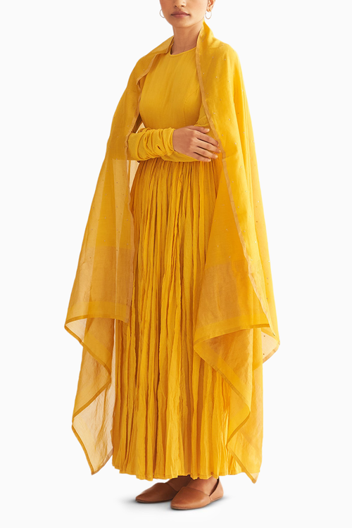 Bright Yellow Ghoomar Anarkali Set