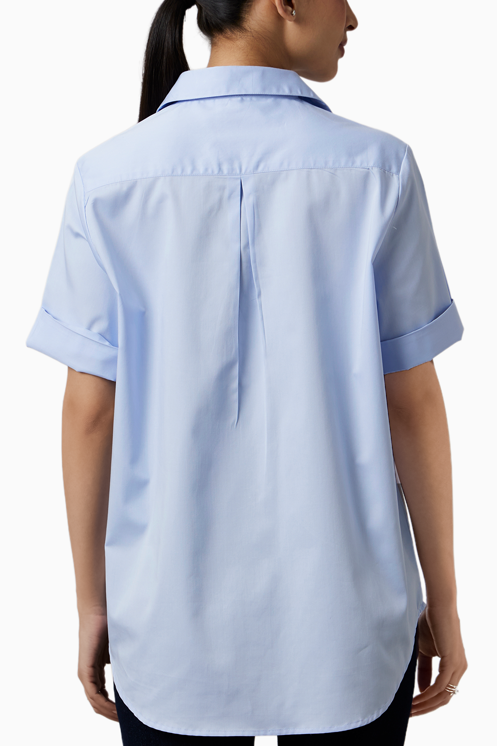 Sky Blue Pearl Collar Pocket Shirt