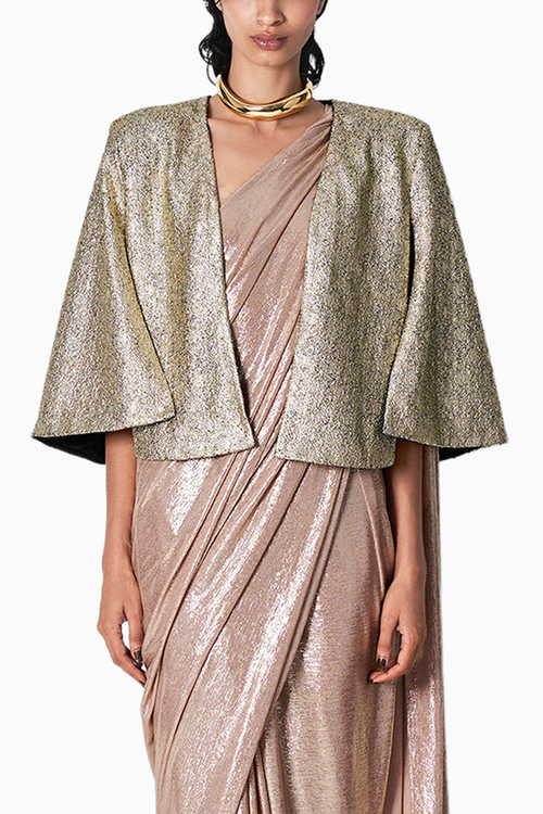 Nude Shea Sari with Copper Pebble Cape